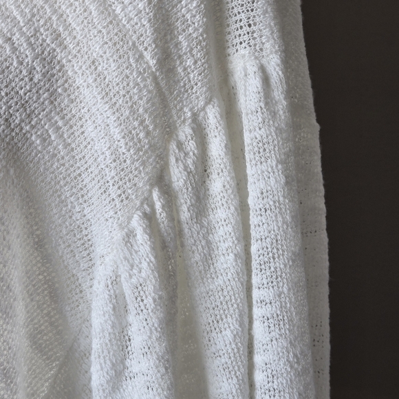 Stitch + Feather Tie Front Cardigan Balloon Sleeves Gauzy Layering Boho Sweater - Picture 7 of 12